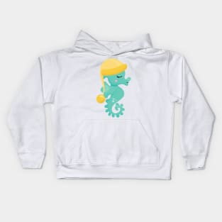 Cute Seahorse, Green Seahorse, Sleeping Seahorse Kids Hoodie